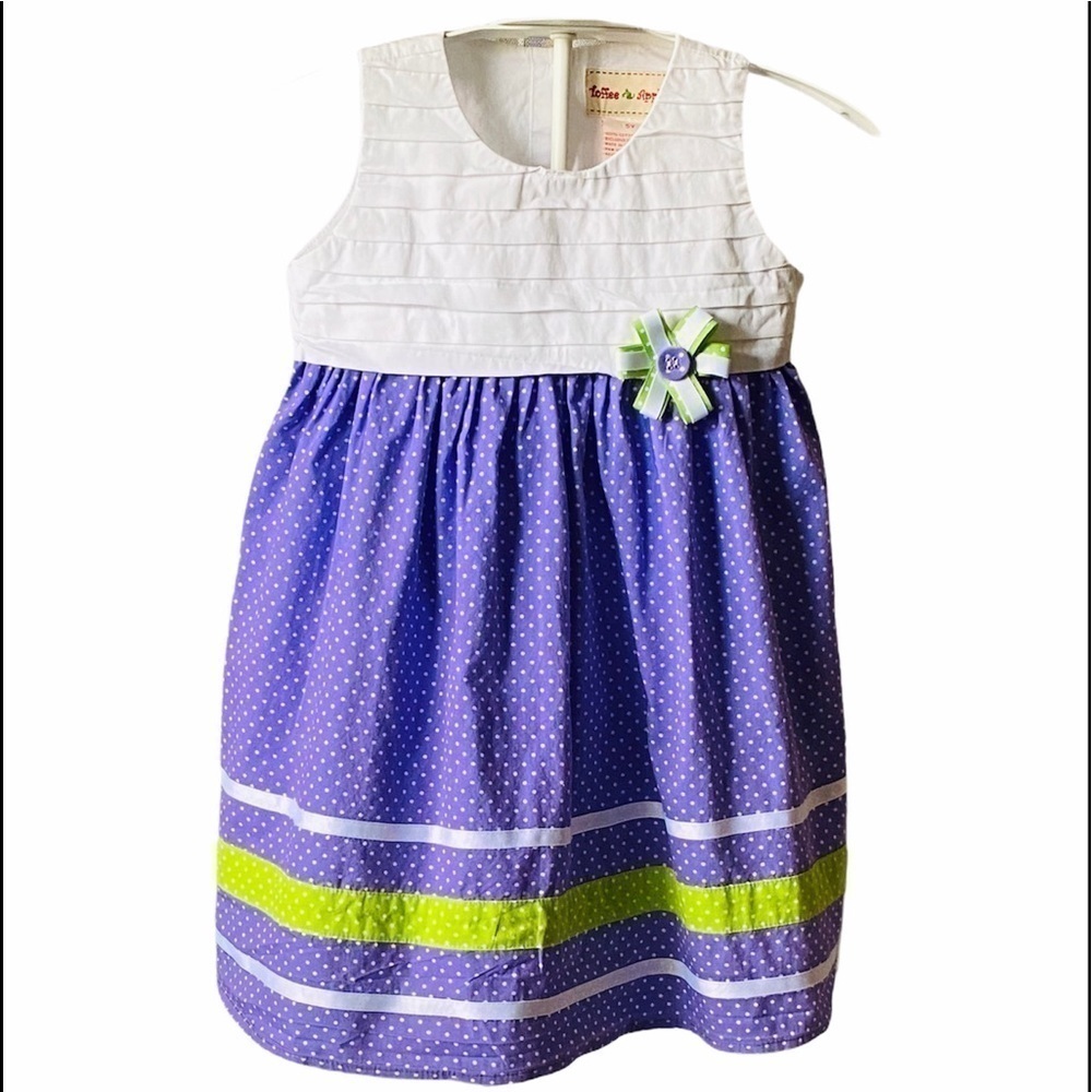 TOFFEE APPLE-adorable purple and white polka dot dress, girls sz 5